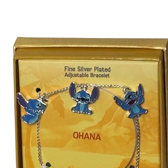 Disney Stitch Ohana Silver Plated Charm Slider Bracelet - Picture 2 of 6